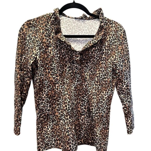 EUC J. McLaughlin Women’s Cheetah Cub Print Long Sleeve Ruffle Accent Top- Small - Picture 7 of 9